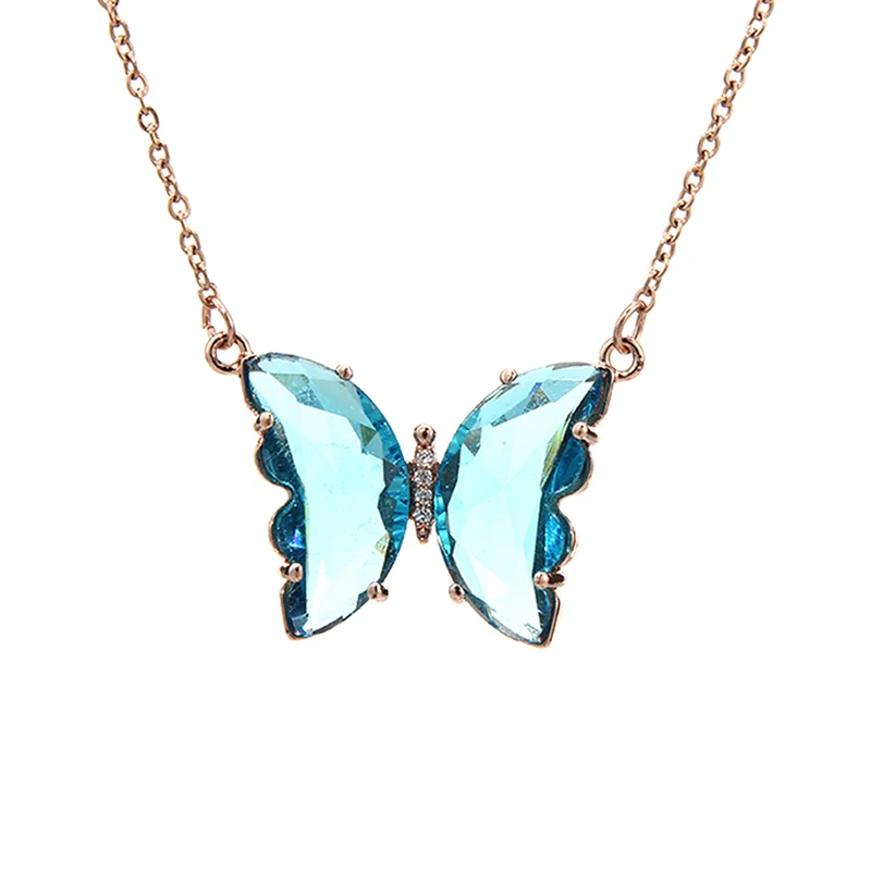 

Trendy Jewelry Stainless Steel Butterfly Pendant Chains Choker Necklace Zircon Crystal Jewelry Accessories Wholesale Collares