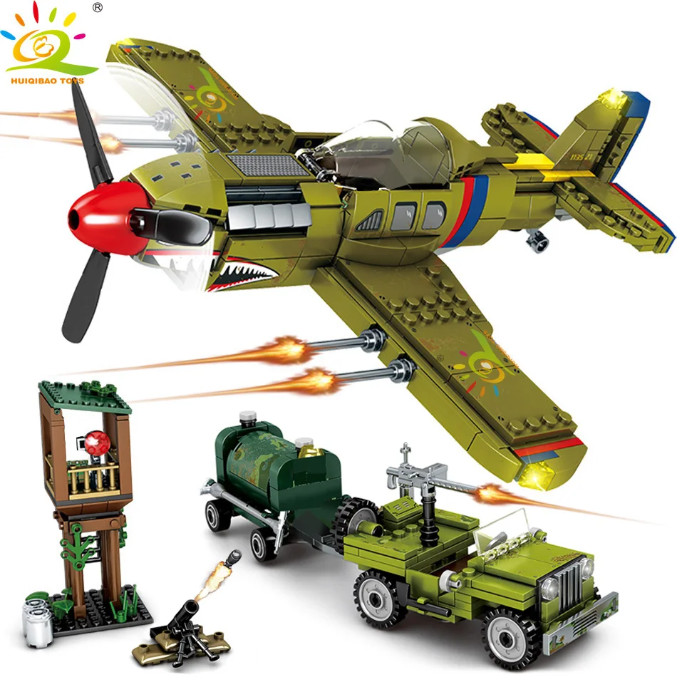 

UKBOO 649 шт. Военная Униформа США жемчужные гавани самолета Набор строительных блоков армии прицеп машины аэроплана Кирпичи игрушки для детей
