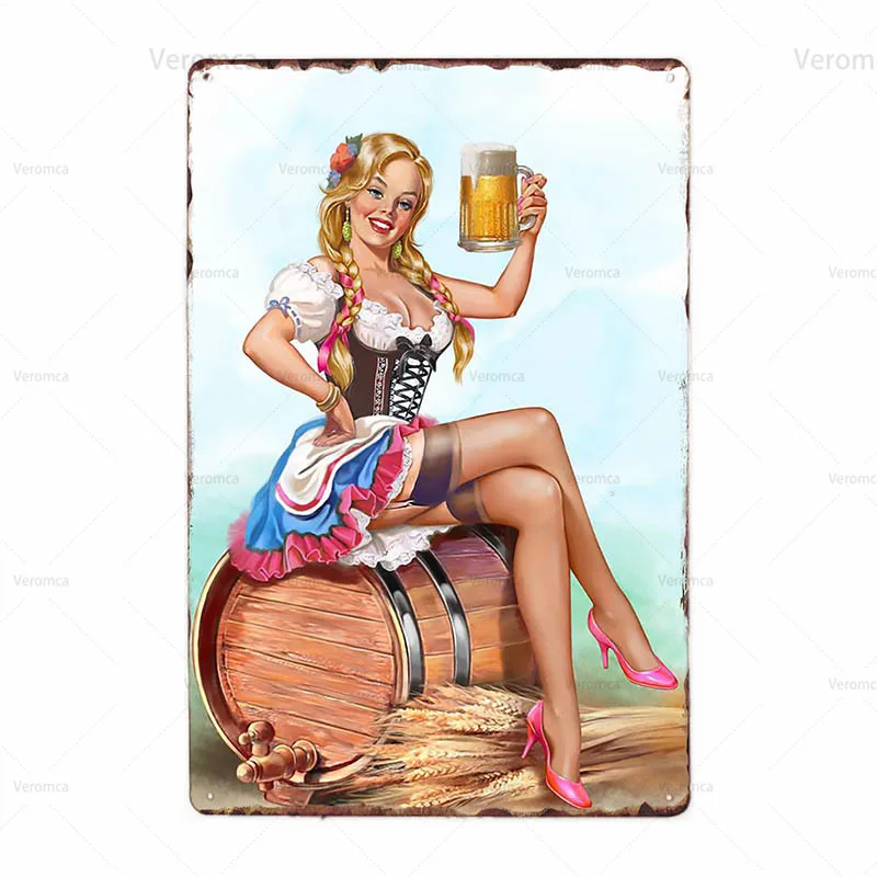 

Pin Up Girl Beer Metal Plates Vintage Metal Tin Sign Poster Garage Bar Pub Club Man Cave Home Decoration Wall Plaque 20X30Cm