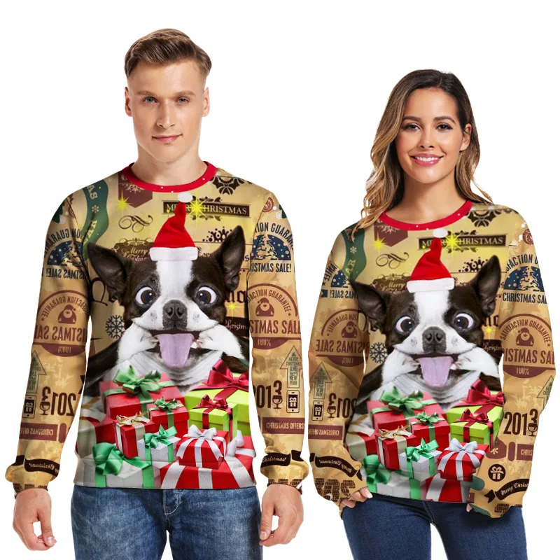 

Забавная Рождественская Толстовка с принтом собаки, свободная толстовка с капюшоном для мужчин и женщин, Рождественский новый осенне-зимни...