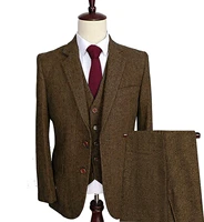 mens suit leisure tweed 3 pieces notched lapel slim fit herringbone tuxedos groomsmen suit for wedding blazervestpants
