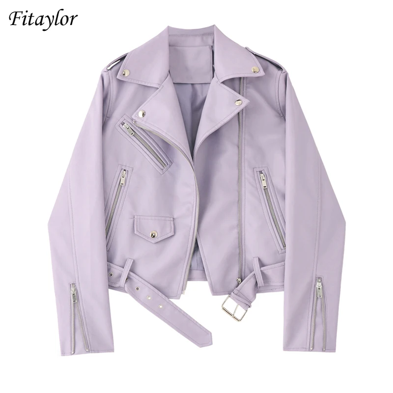 Женская куртка из искусственной кожи Fitaylor повседневная байкерская с поясом