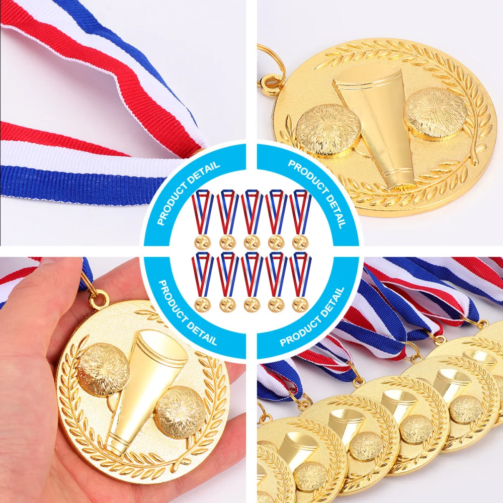 

10PCS Creative Award Medals Universal Metal Medals with Lanyard for Sports Academics Competition Cheerleading (Gold Medal)