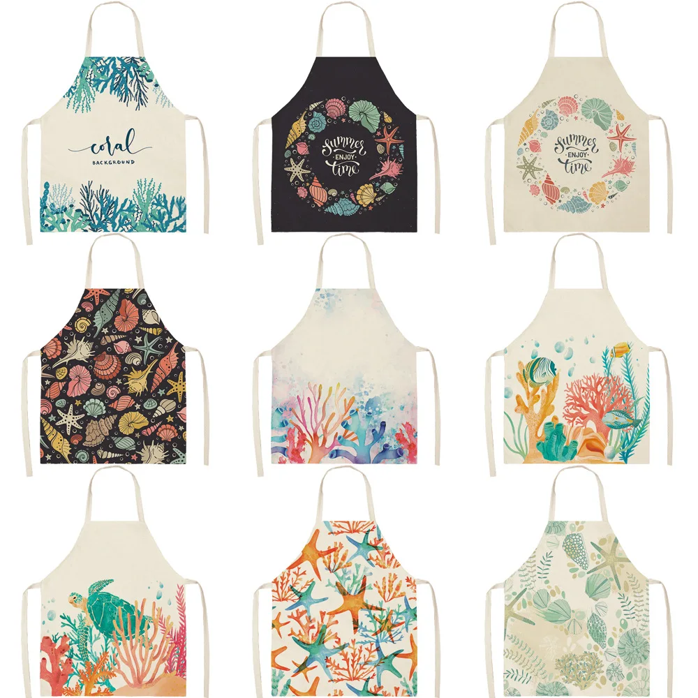 

Кухонные фартуки с морскими животными для женщин и мужчин, фартук домохозяйки, водонепроницаемые, маслостойкие, из хлопка и льна, домашние, ...