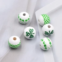 2022 new irish festival decorative color wooden beads scattered beads grid circle printed wooden beads diy accessories