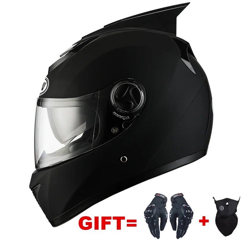 

Мотоциклетный шлем на все лицо для взрослых, защитный шлем с двойными линзами, одобрен в горошек, с двойным козырьком, черный