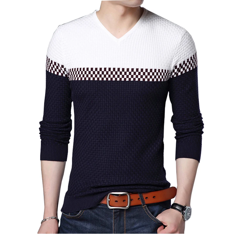 

BROWON Men Brand Sweater 2021 Sweater Business Leisure Sweater Pullover V-neck Mens Fit Slim Sweaters Knitted for Man