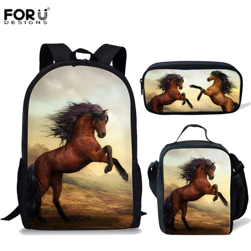 Комплект школьных сумок FORUDESIGNS с 3D принтом лошади/3 шт. для студентов, школьные рюкзаки для мальчиков и девочек, рюкзак на плечо, детские сумк...