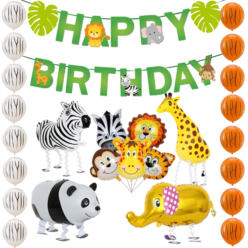 

Jungle Animal Supplies Pull Flag Banner Balloon Giraffe Elephant Panda Zabra Walking Helium Lion Safari Birthday Kids Party