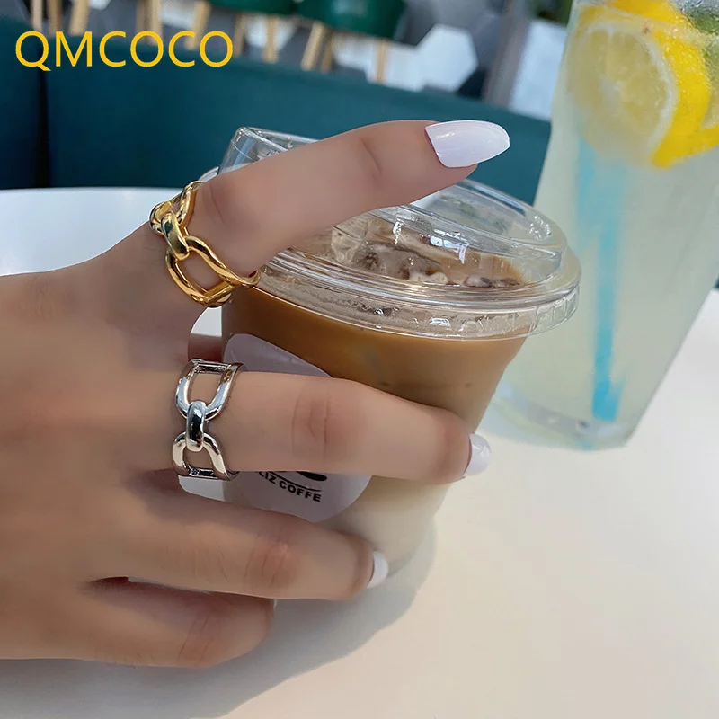 

QMCOCO INS стильные летние модные 925 серебряные кольца для женщин корейские креативные геометрические перфорированные элегантные трендовые юв...