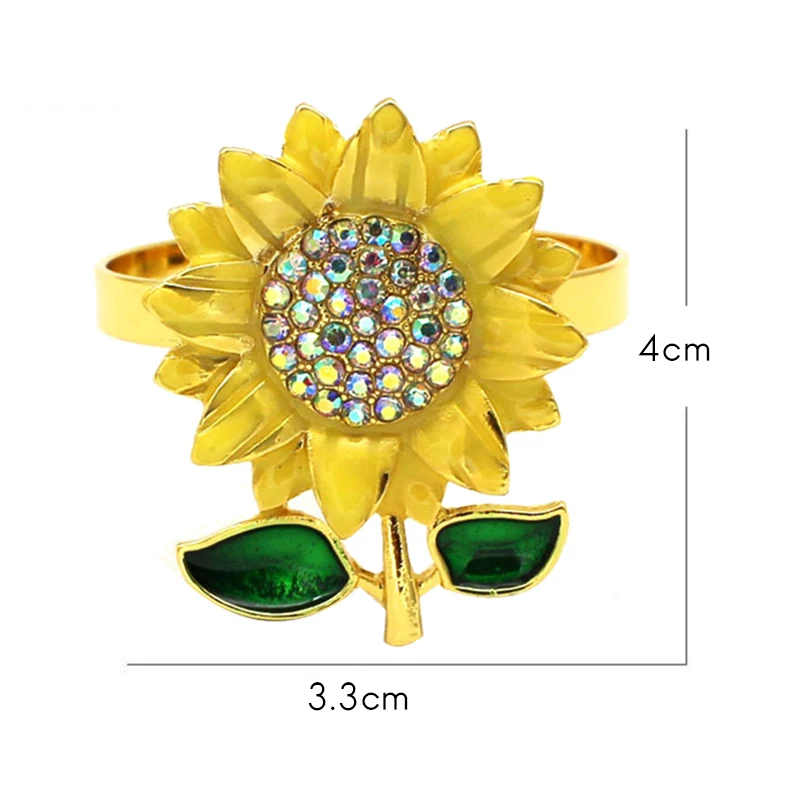 

6PCS Sunflower Napkin Holder Rings Metal Diamond Napkin Adornment for Christmas Thanksgiving Day Birthday