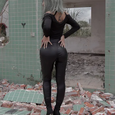 Новинка осенне зимние готические черные обтягивающие брюки Ruibbi на шнуровке