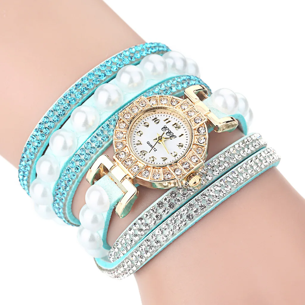 Винтажные женские блестящие часы с жемчугом повседневные браслетом модные