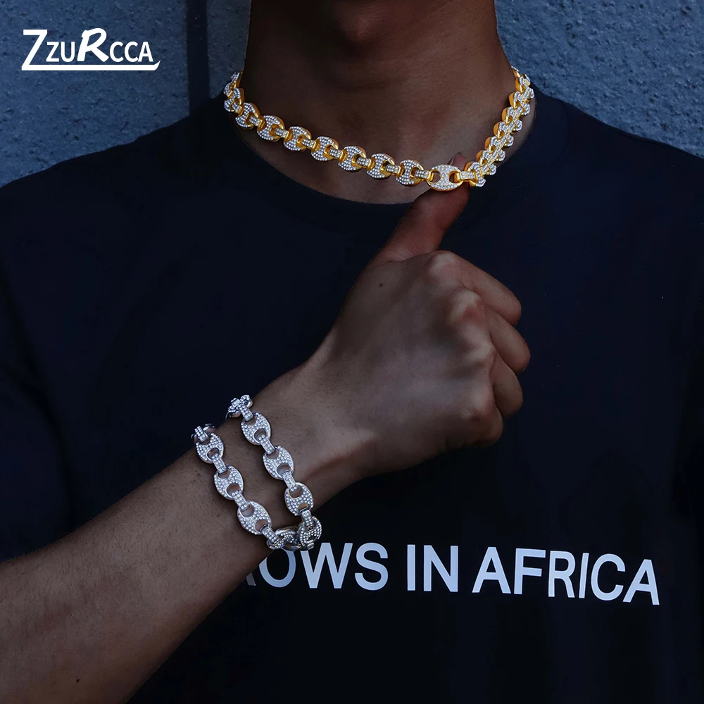

Hip Hop Men Jewelry Iced Out Necklace Rhinstones CZ Paved Miami Gold Cuban Chain Necklaces for Men Fashion Necklaces 2021