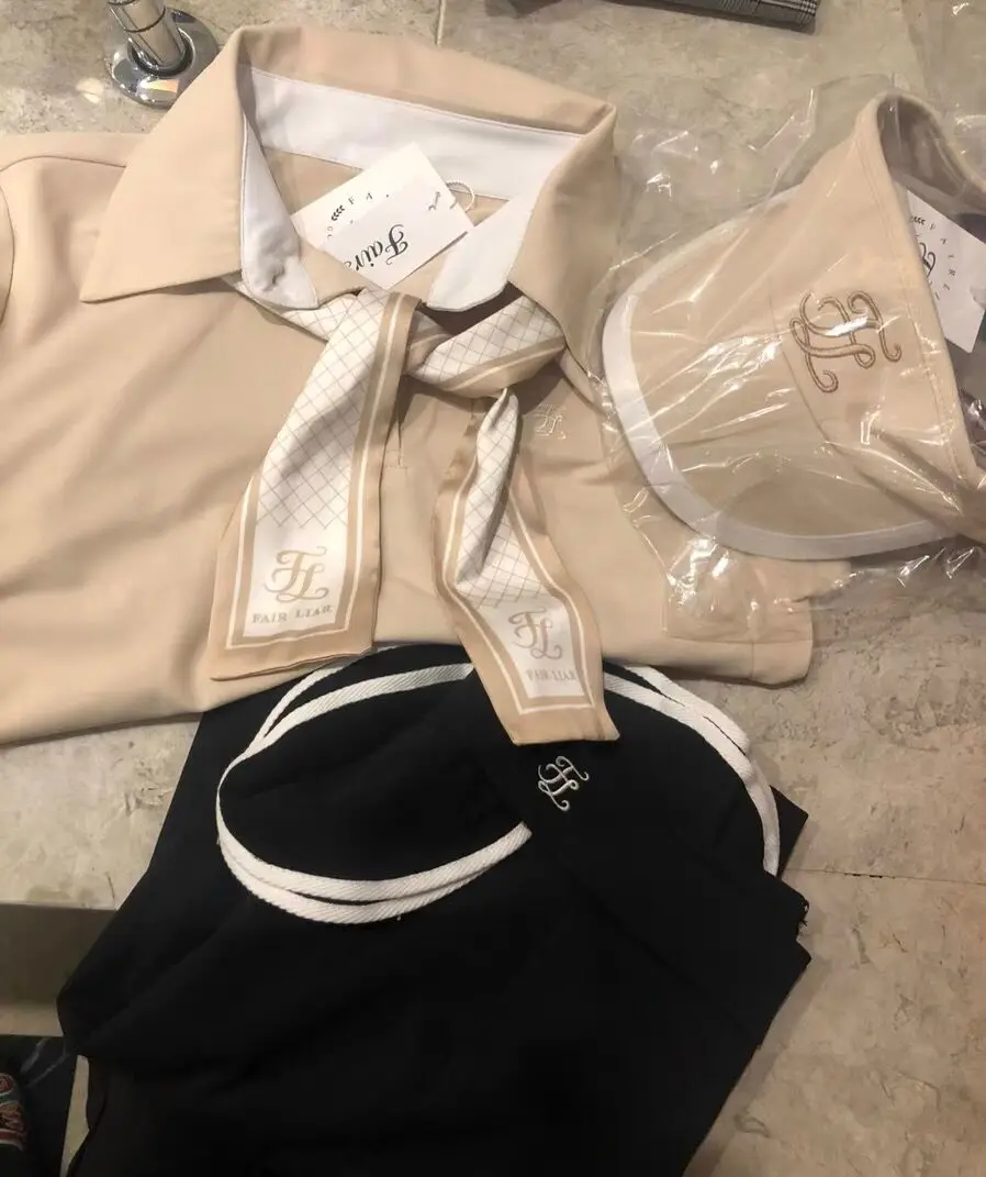 

FL Women Fashion Polo-Shirt Match With Silk Scarf Lady Elbow Sleeved Quick Drying And Ventilation Golf Short Sleeves