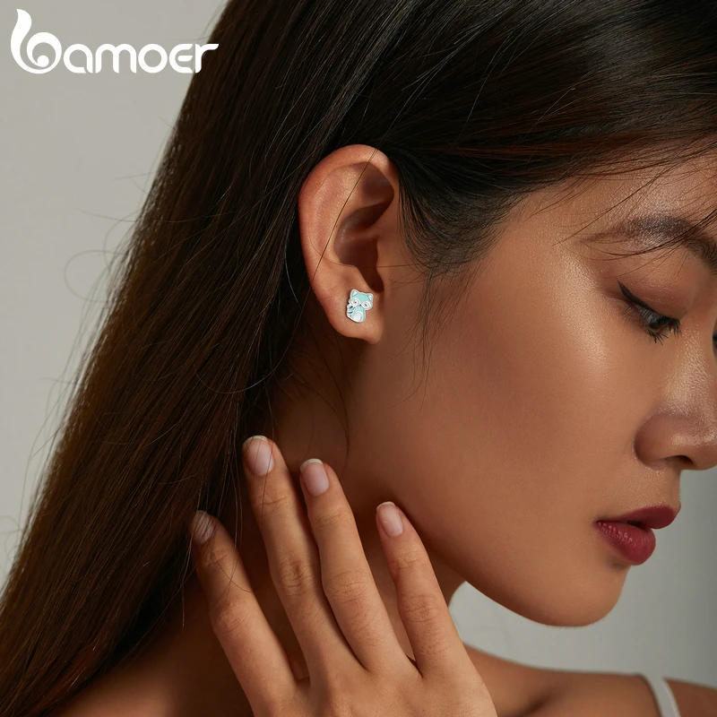 Bamoer натуральная 925 стерлингового серебра Эмаль мятно-зеленого цвета маленьких