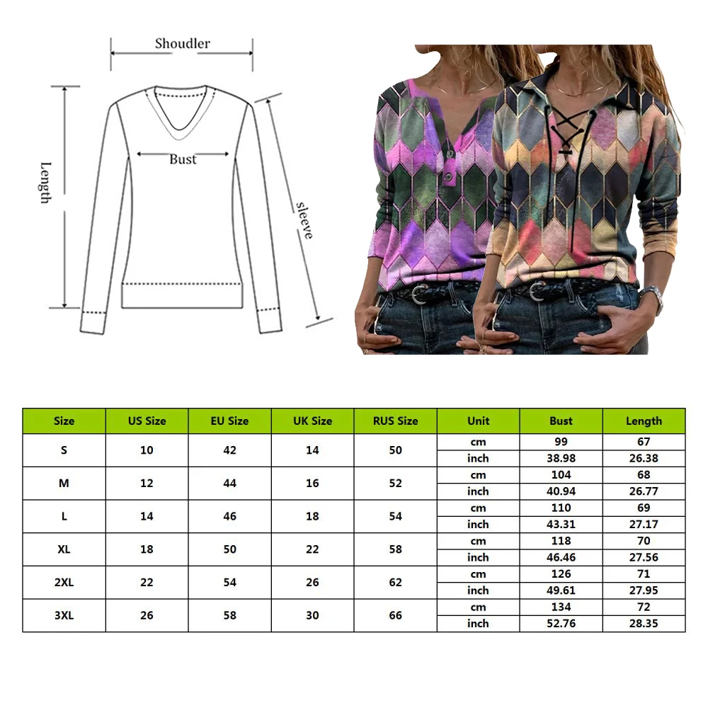 

Women Vintage Geometric Print Blouse Shirt Spring Autumn Casual Long Sleeve Pullover Tops Ladies 3XL Elegant V Neck Loose Blusa