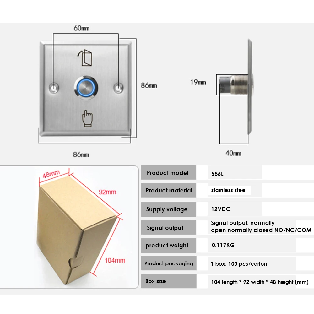 NC/NO/COM металлический нержавеющий дверной выключатель со светодиодный светильник