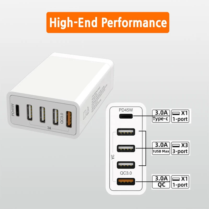 Настольное зарядное устройство типа C PD45W QC3.0 USB 5V2.4A для ноутбука Macbook планшета