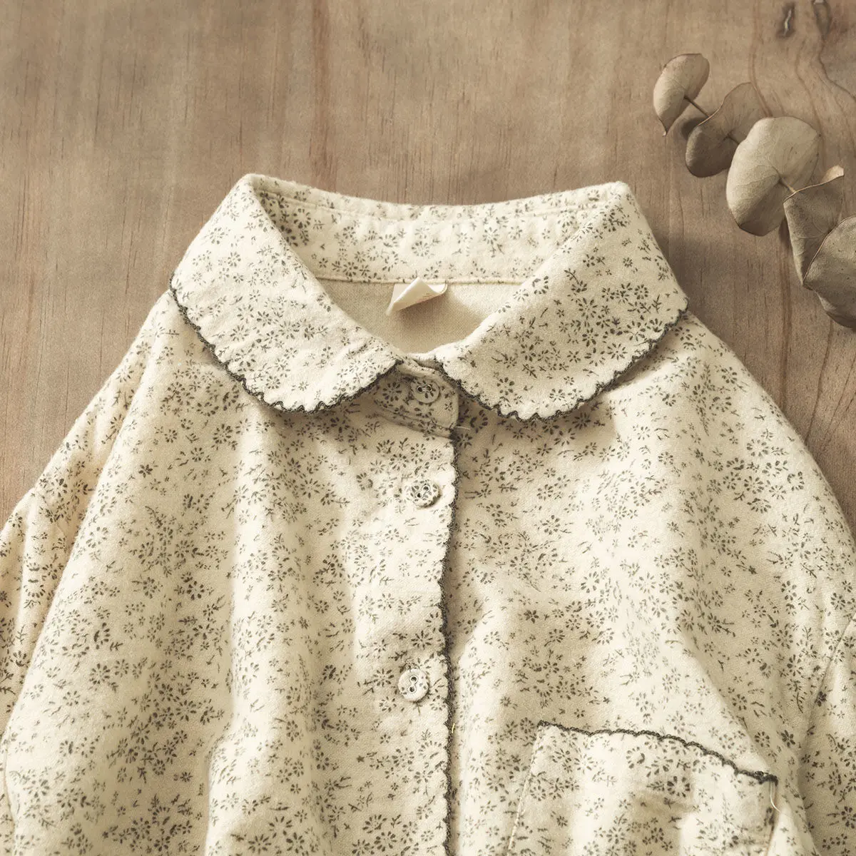 

QWEEK Cotton Floral Print Shirt Women Kawaii Peter Pan Collar Top Harajuku Beautiful Blouses Japan Style Long Sleeve Clothes