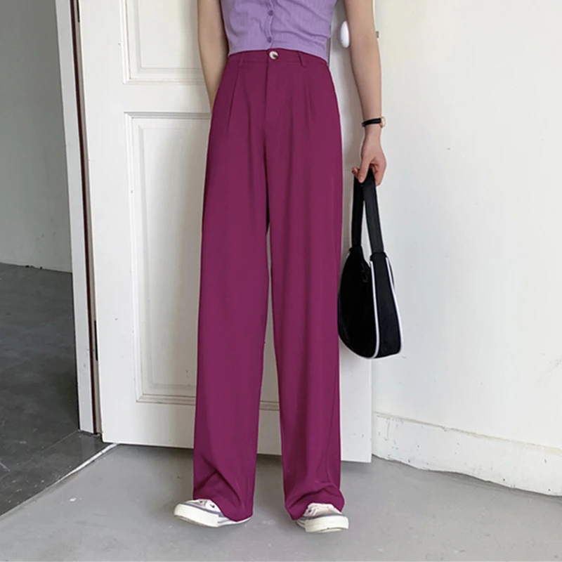 2020 новые фиолетовые летние женские брюки повседневные широкие с высокой талией