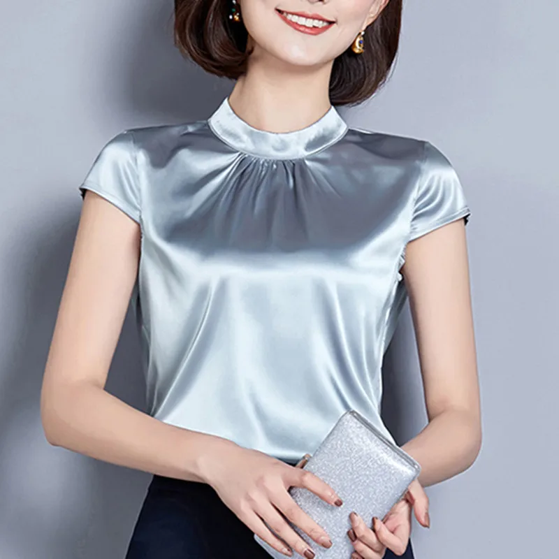 

Женские топы и блузки, повседневная шелковая блузка из органической кожи, летняя свободная Базовая атласная рубашка, рабочая одежда, Blusas ...