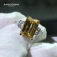 ainuoshi 925 sterling silver rectangle 8x12mm emerald cut 3 stone engagement rings for women anniversary gift
