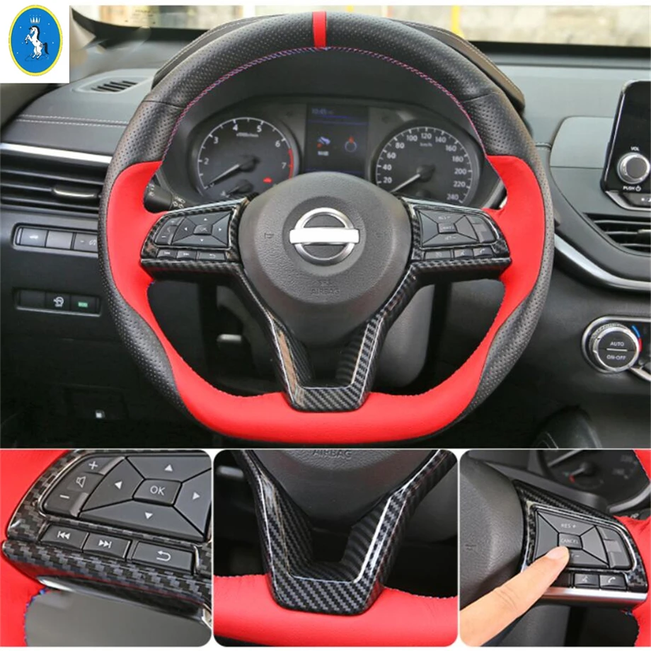 

Yimaautotrims Steering Wheel Frame Panel Decoration Cover Trim Red / Carbon Fiber Look Interior For Nissan Serena 2016 - 2020