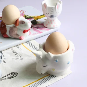 2pcs easter bunny kid breakfast egg cup cute animal shaped egg tray ceramic kitchen gadgets surprise eggs as childs easter gift free global shipping