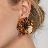 new style acetate with alloy flower earrings fashion style exaggerated personality earrings for charming trendy girls gifts