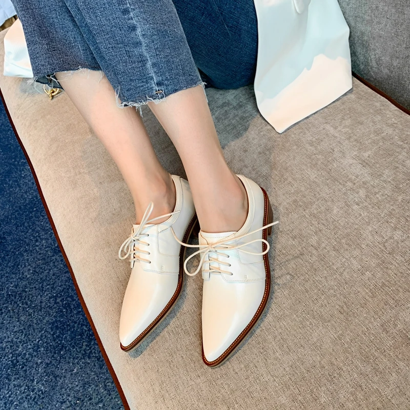 

Genuine Leather Ladies Shoes Classic Fashion Lace-up High Heel Women Shoes Pointed Toe Thick Heel Pumps 2021 New Fashion Women