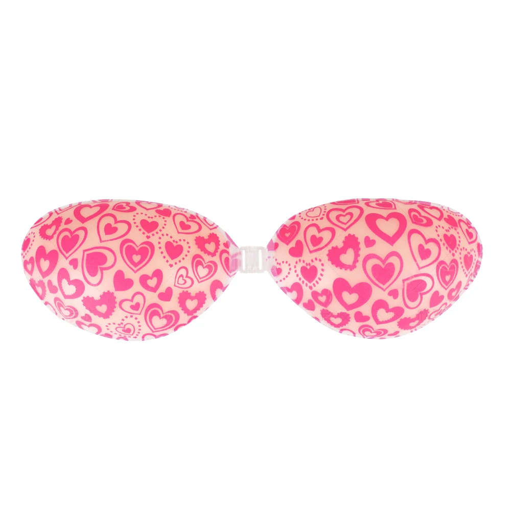 

Women's Silicone Reusable Nipple Cover Heart-Shaped Printed Wedding Dress Self Adhesive Strapless Backless Breast Stickers