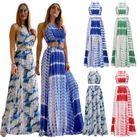 women print boho maxi dress sexy bohemian summer long sling tops skirt two piece suit dress beach dresses party dresses
