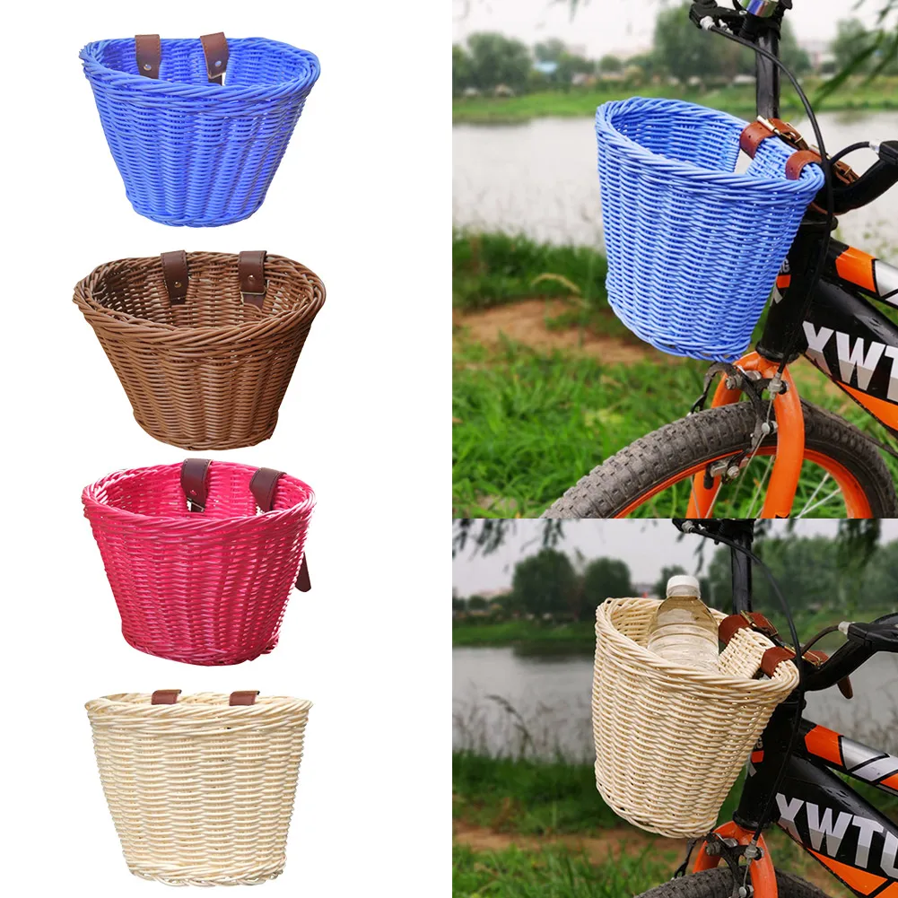 

Adjustable PE Imitated Rattan Bike Front Basket Kids Bicycle Hand Woven Handlebar Cargo Storage Container Carrier Pannier Bag