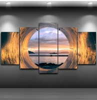 wall art painting modular poster modern home decor 5 panel tube sunset ocean view frame living room canvas hd print pictures