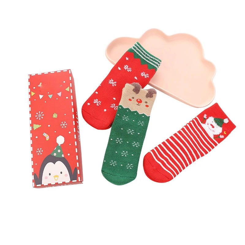 Детские зимние теплые хлопковые носки Лотос 3 парт/Лот Санта Клаус Лось