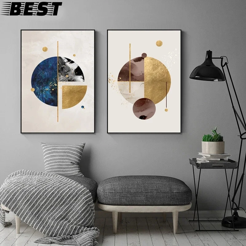 

Nordic Modern Light Luxury Gold Foil Geometric Picture Poster Printing Canvas Wall Art Living Room Decorative Painting Frameless
