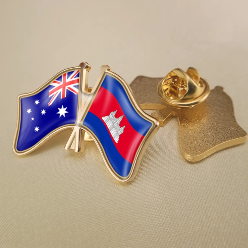 

Australia and Cambodia Crossed Double Friendship Flags Brooch Badges Lapel Pins