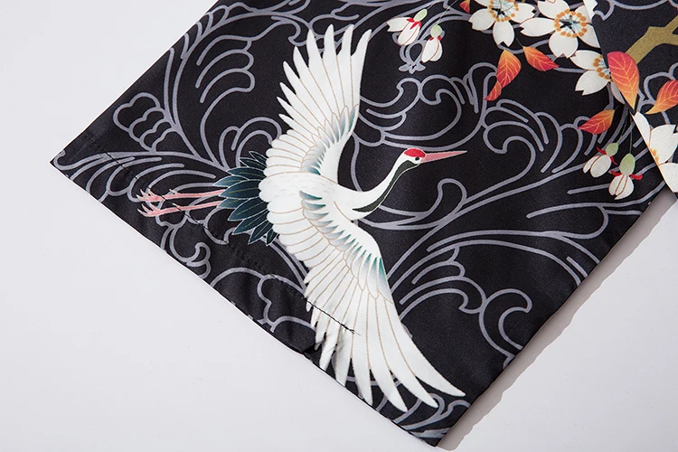 Мужская белая куртка с принтом журавлей в японском стиле рукавом до локтя