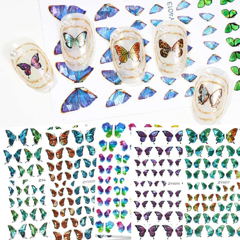 

1Sheet Laser Butterfly Tips Sticker Holographic 3D Watercolor Sliders Wraps Manicure Waterproof Nail Art Nail Transfer Decals H&