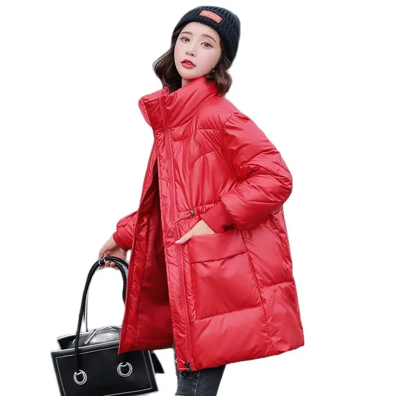 2021 New Winter Women's Oversize Jacket Loose Stand Collar Bubble Coat Large Size Cotton Warm Parka Women Glossy Zipper Jacket