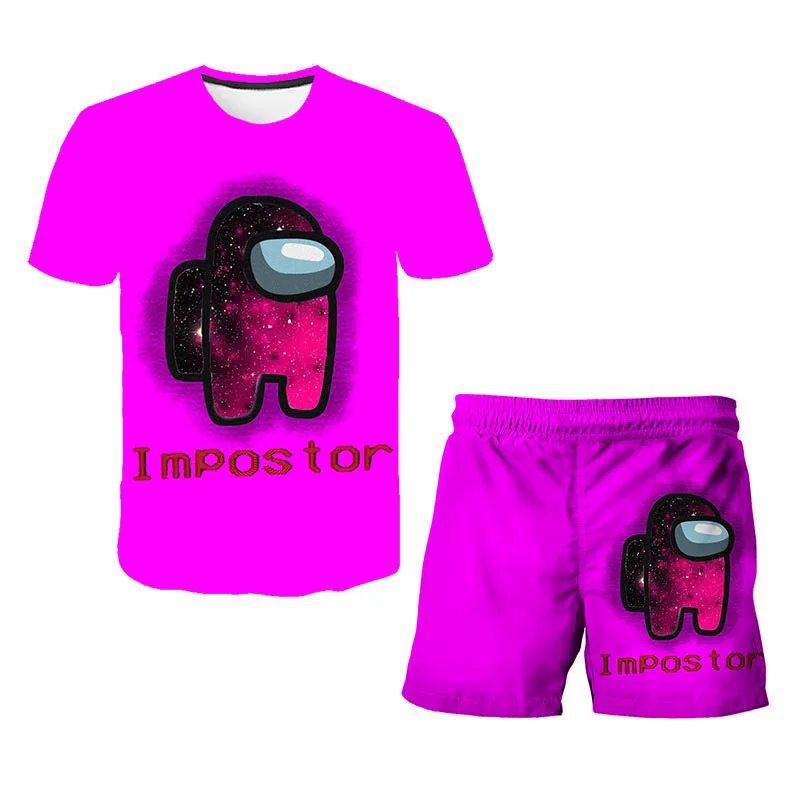 

3D printing animation pattern Our middle pattern summer children's T-shirt Tan Zhuang T-shirt top + casual shorts 2-piece set 4-