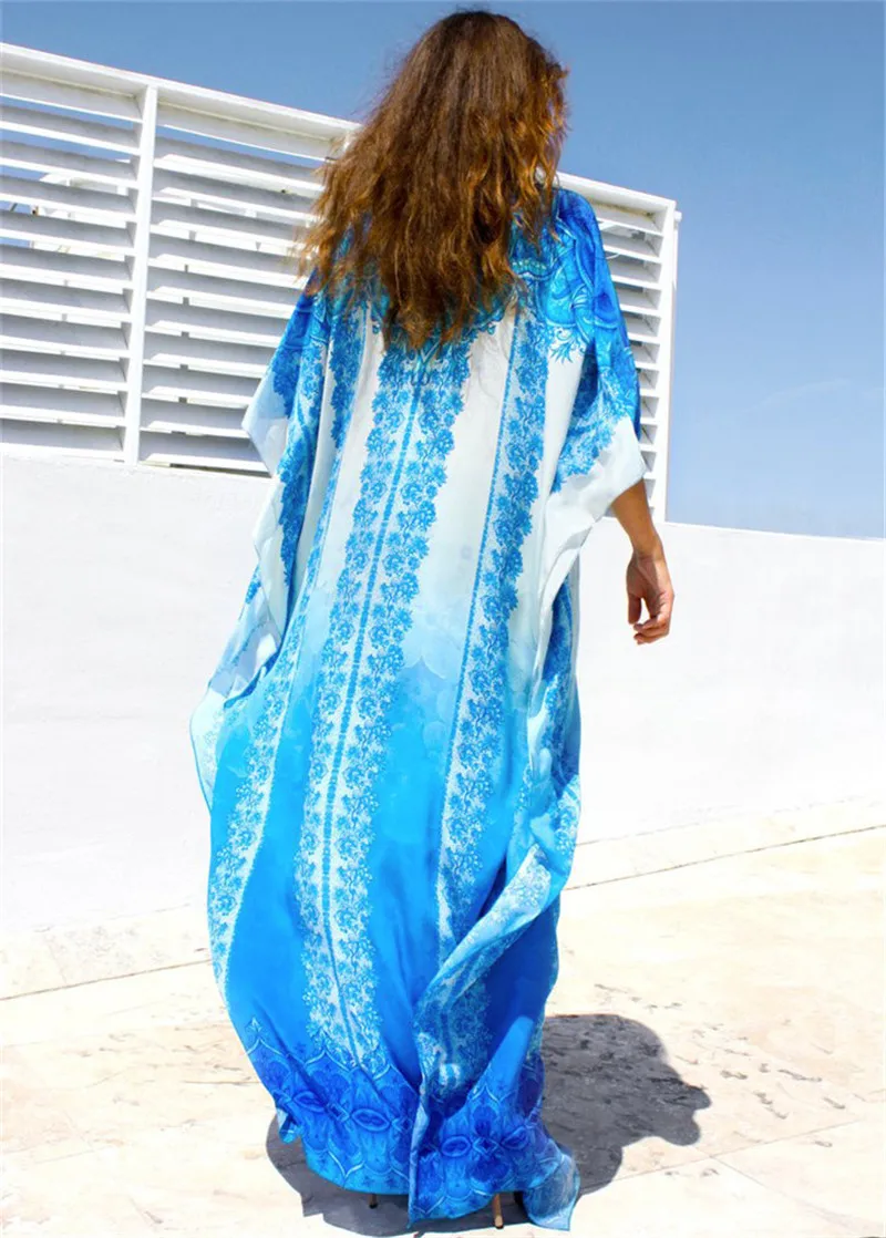 Летняя Пляжная накидка в богемном стиле женская на бикини с голубым тотемным