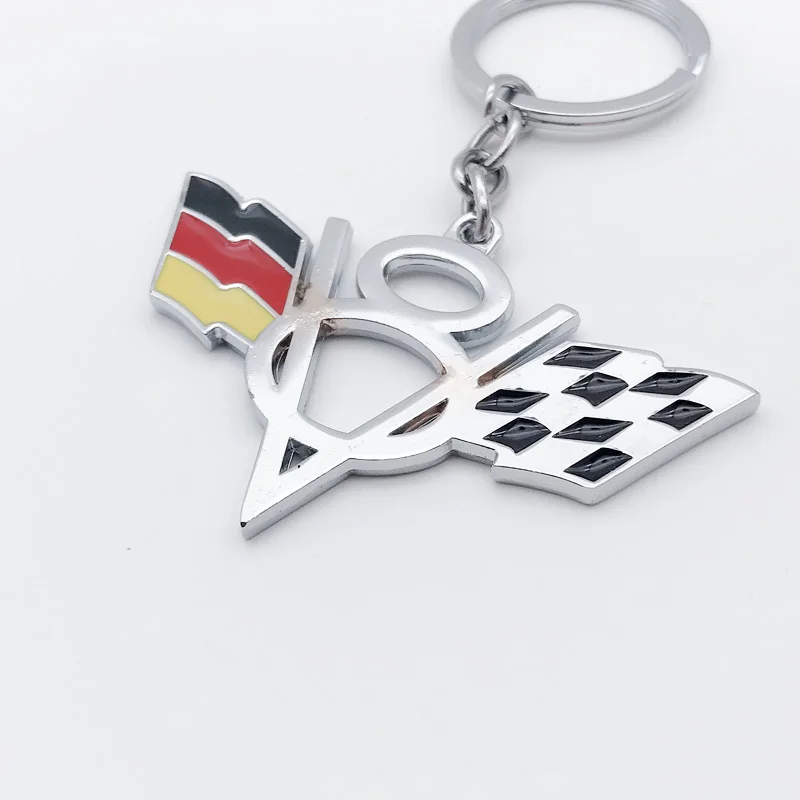 

Car KeyChain Metal United States USA Germany Racing Flag Silvery V8 Emblem Badge Good Quality Gift KeyRing Auto Accessories