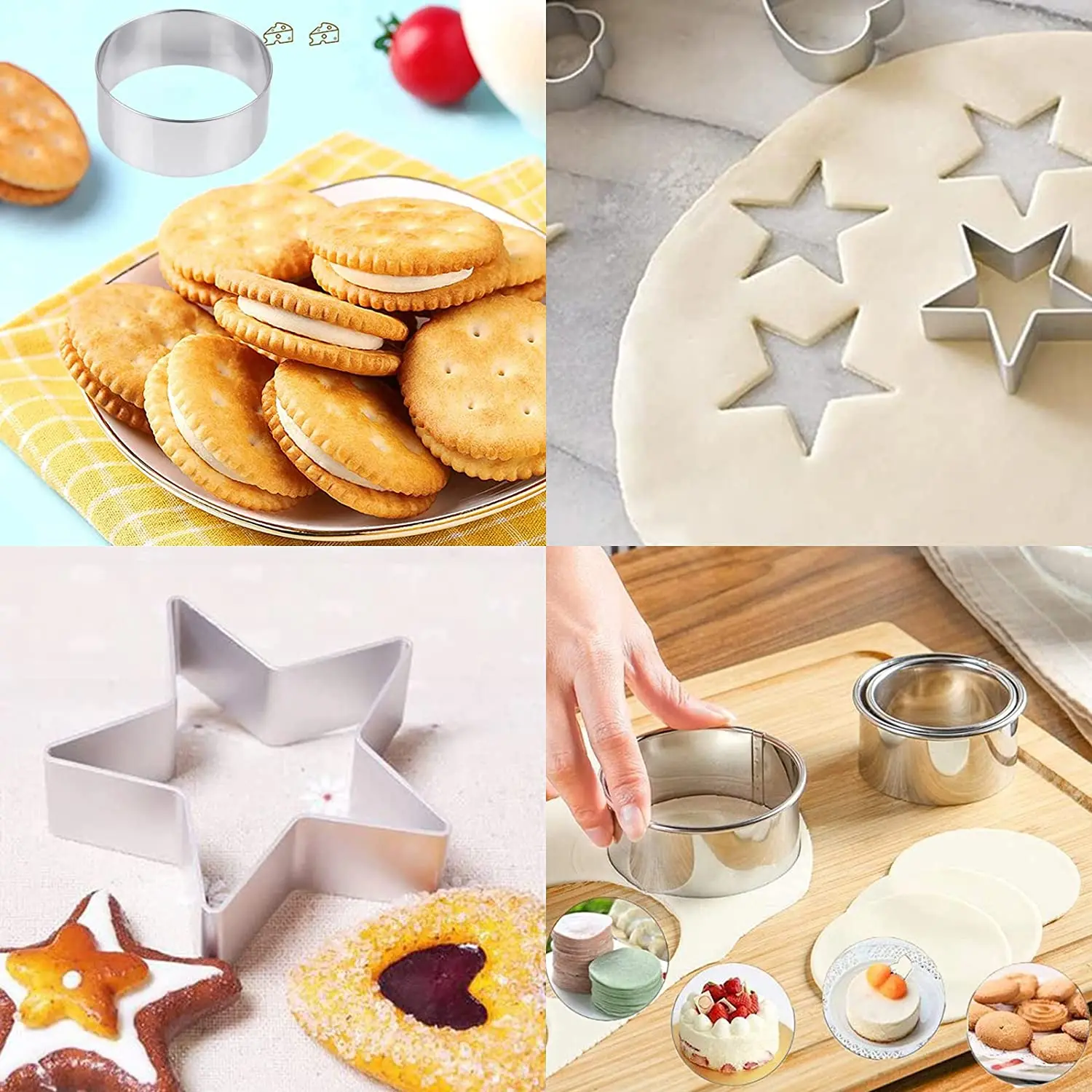 Juego de cortador de galletas de acero inoxidable, 12 piezas, para juego de TV de calamar, 4 cortadores de galletas con latas de Metal y agujas, moldes para dulces de az&uacute;car-4