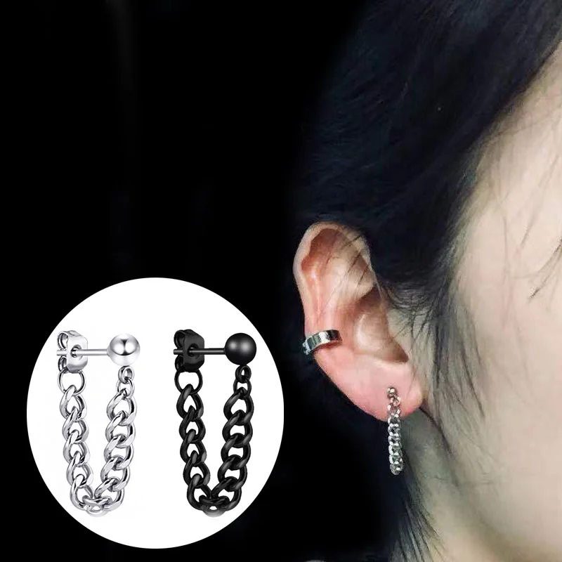 Мужские и женские серьги гвоздики из нержавеющей стали черные/Серебристые