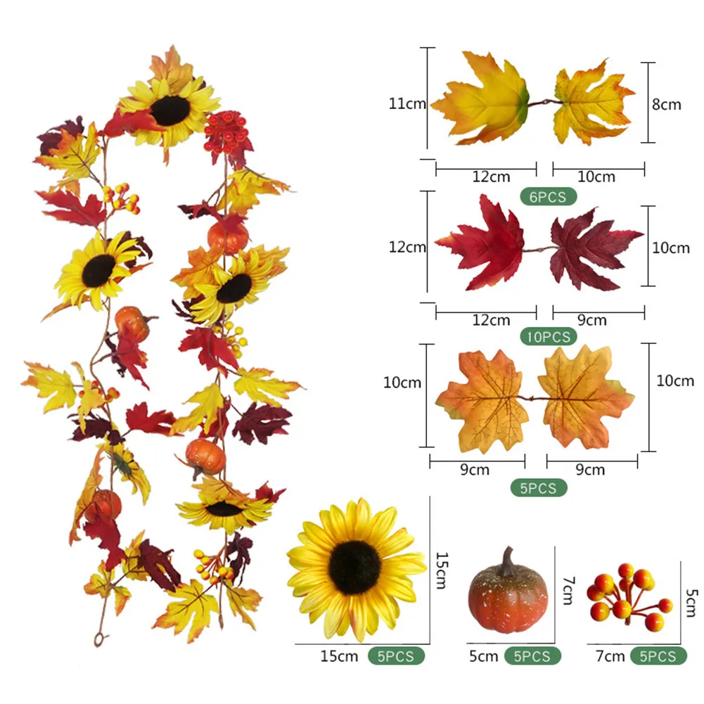 

175cm Artificial Vine Artificial Fall Maple Leaf Garland Plants String For Thanksgiving Halloween Christmas Garden Home Decor