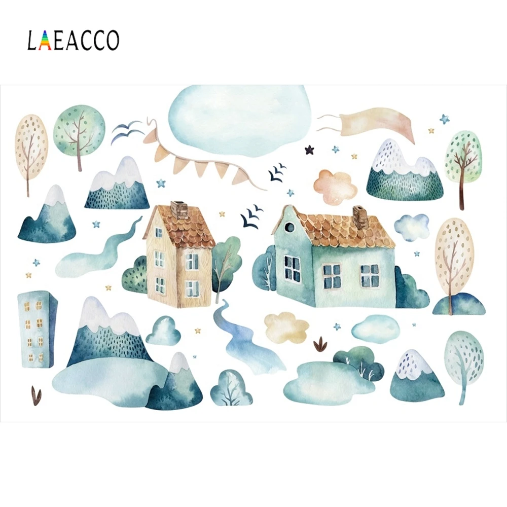 

Laeacco Cartoon House Scene Photography Backdrops Children Pattern Personalized Baby Photographic Backgrounds For Photo Studio