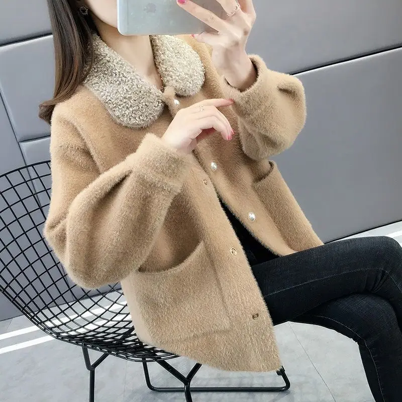 

Winter Women Long Women Casual Lapel Plush fashion Fleece Solid Jackets Fur Coats Ladies Streetwear Autumn Winter Outwear Warm