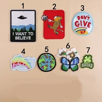 fashionable ufo tiger football iron on patches for childrens t shirt diy hole patching washable square elbow badge